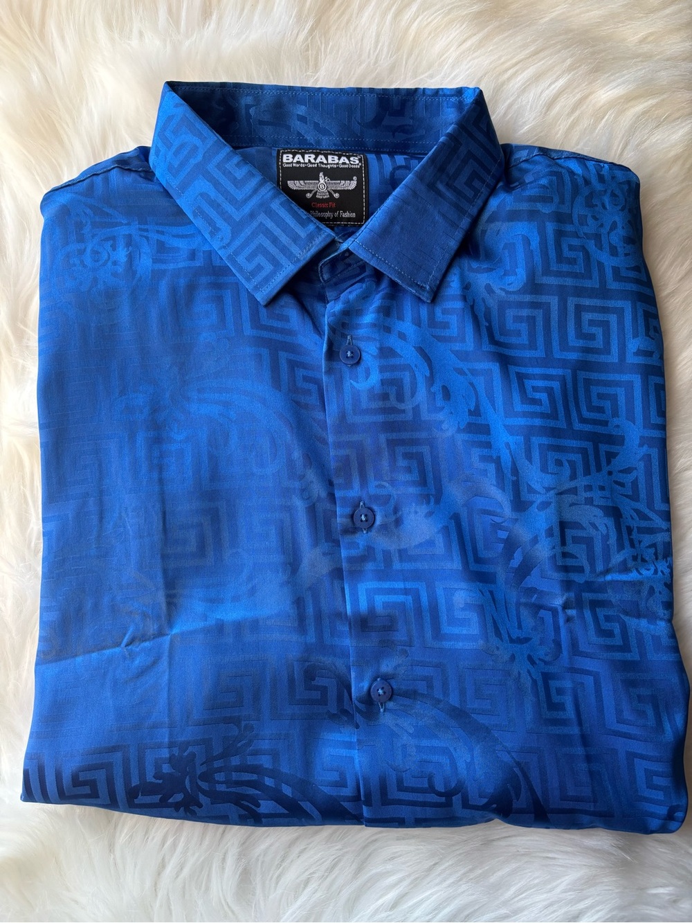 Men’s Royal Blue Patterned Button-Down Shirt